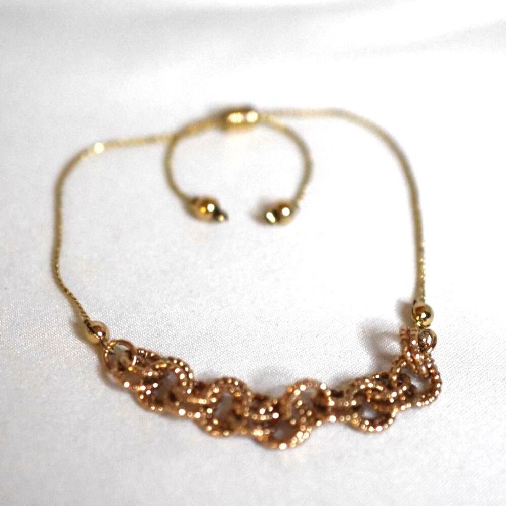Stunning Trendy Gold Tone Beaded Linked Rings Adjustable Slide Party Bracelet